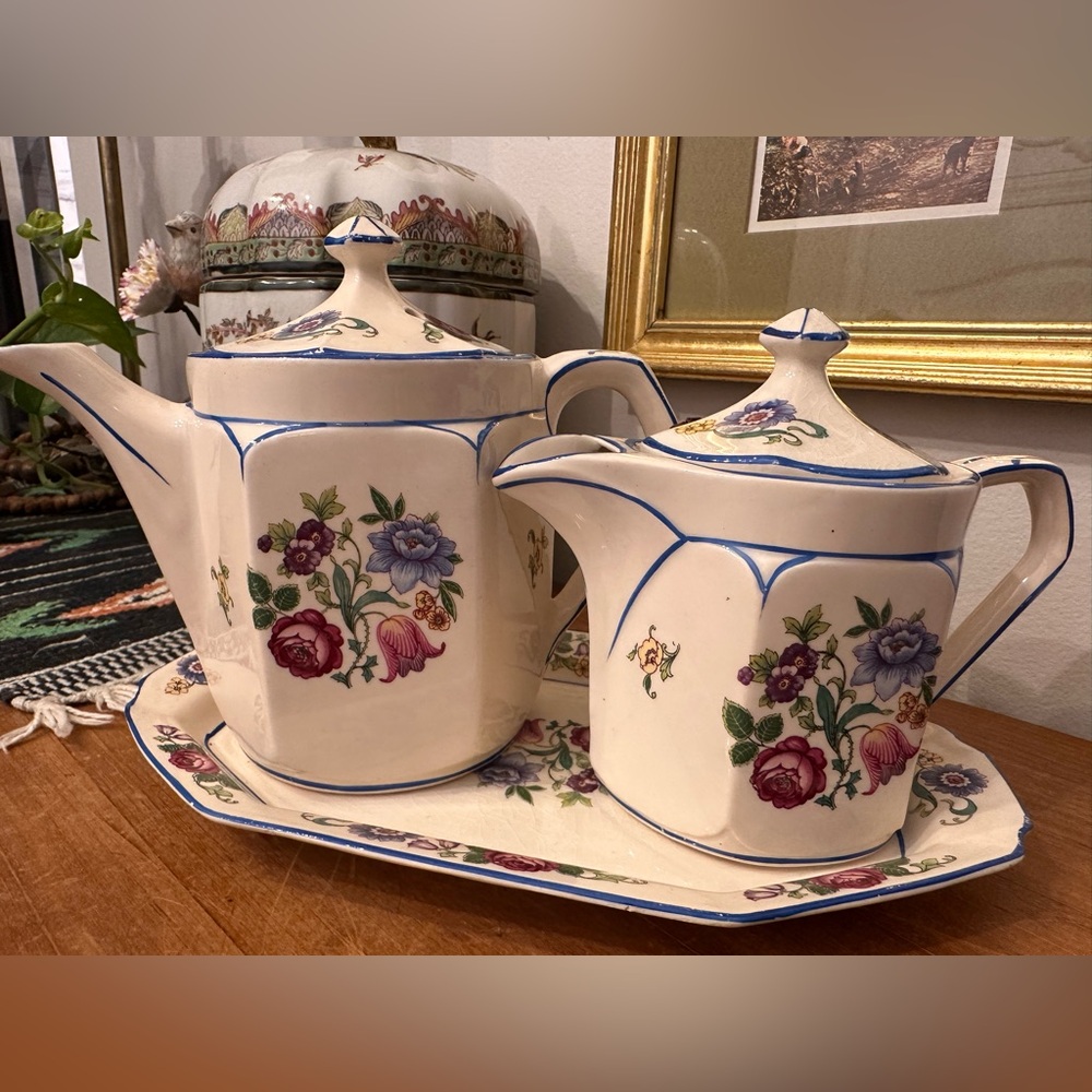 Vintage Hampton England Porcelain 3 Piece Tea Set with Floral Design